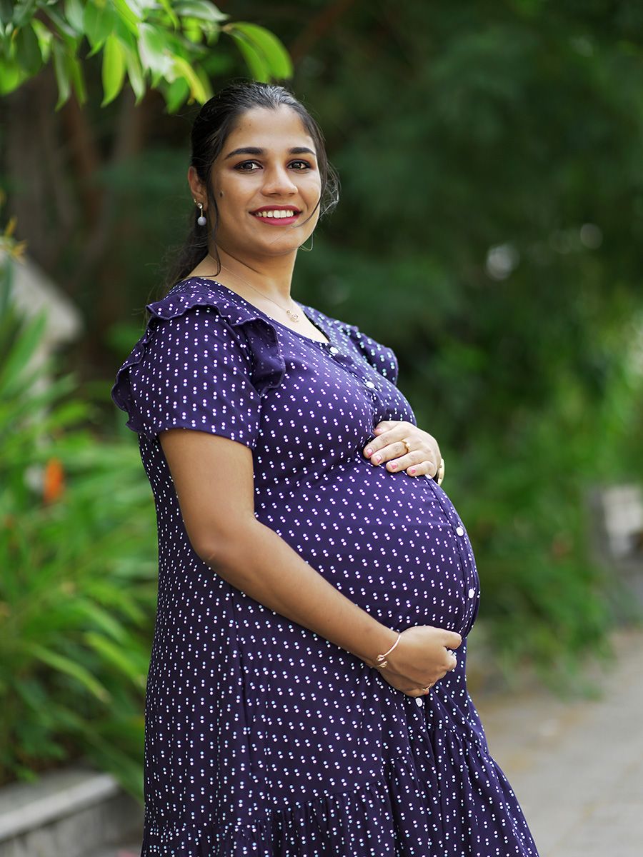 Maternity Short Night Gown- Dola Navy Blue