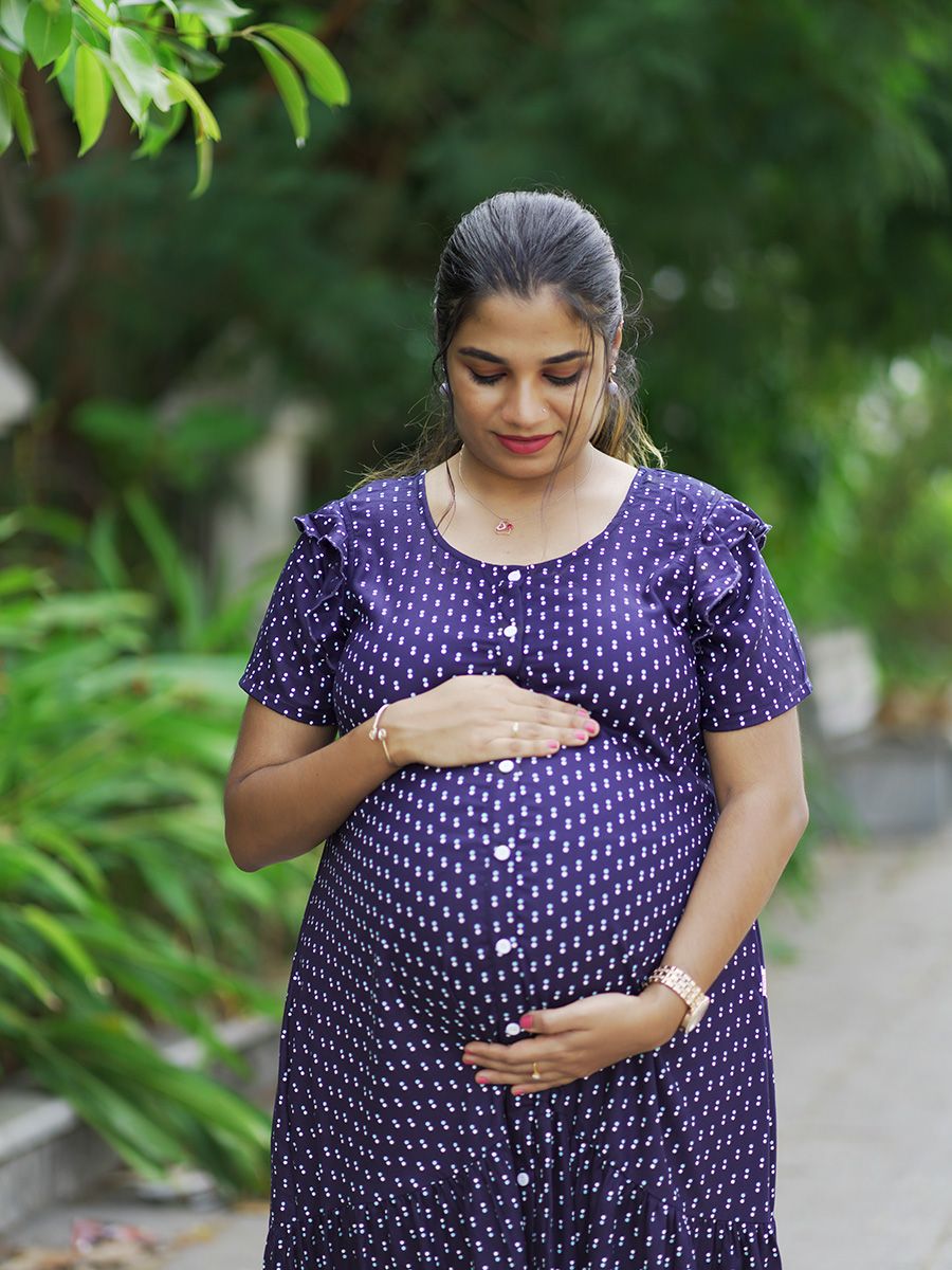 Maternity Short Night Gown- Dola Navy Blue