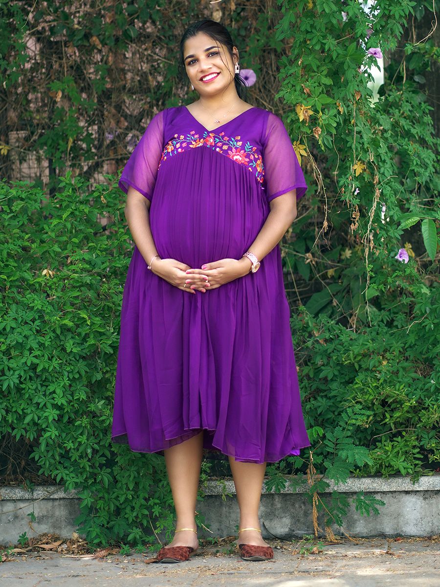 Maternity Party  Wear Short Dress- Purple