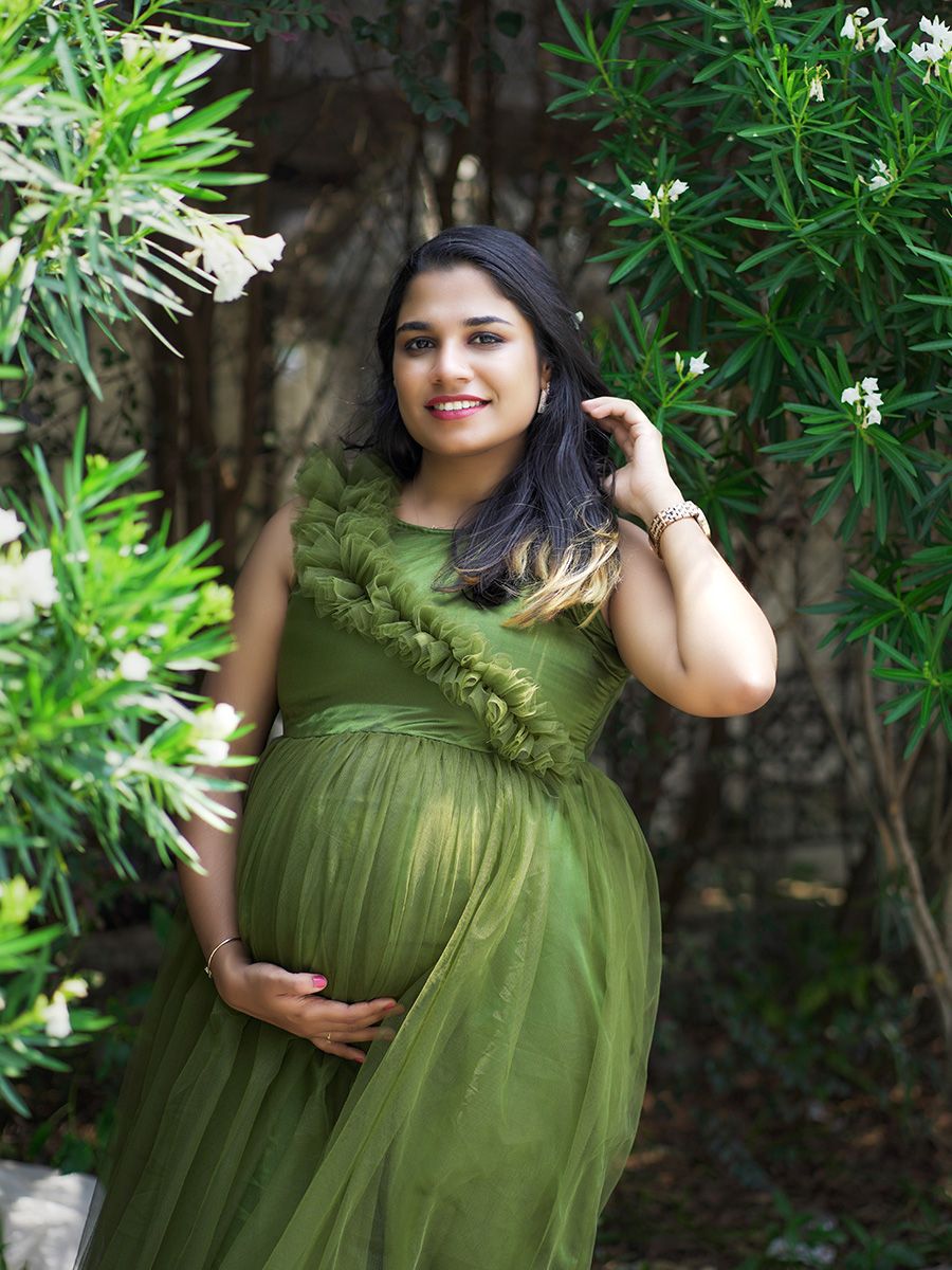 Baby Shower Green Net Gathers Gown