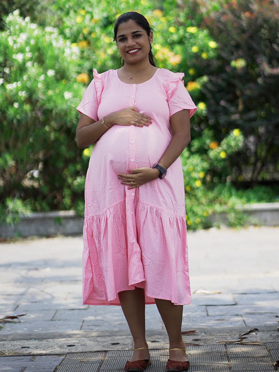 Maternity Short Night Gown- Dola Pink