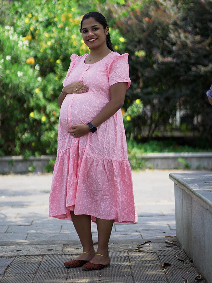 Maternity Short Night Gown- Dola Pink