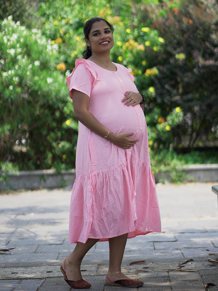 Maternity Short Night Gown- Dola Pink