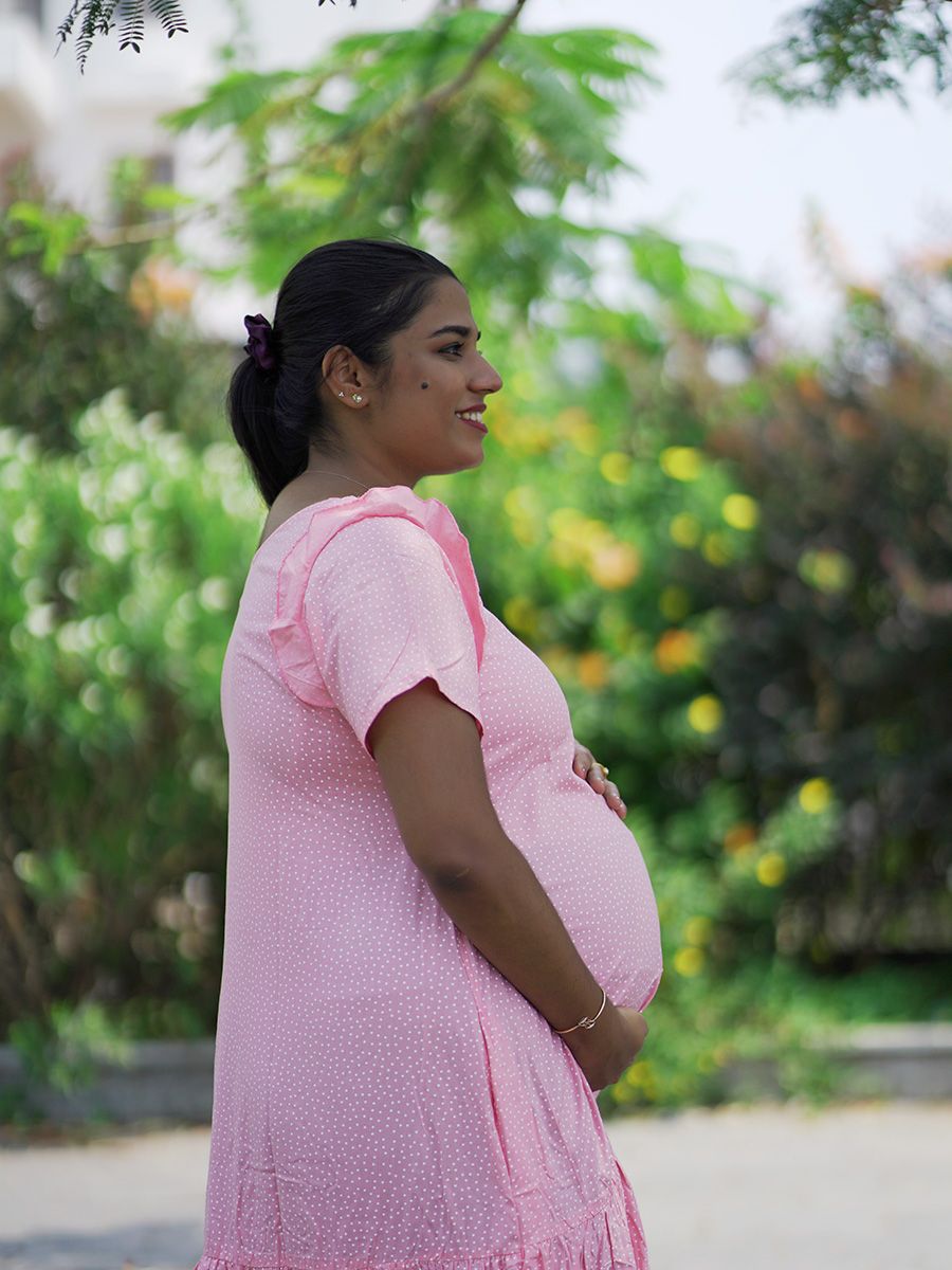 Maternity Short Night Gown- Dola Pink