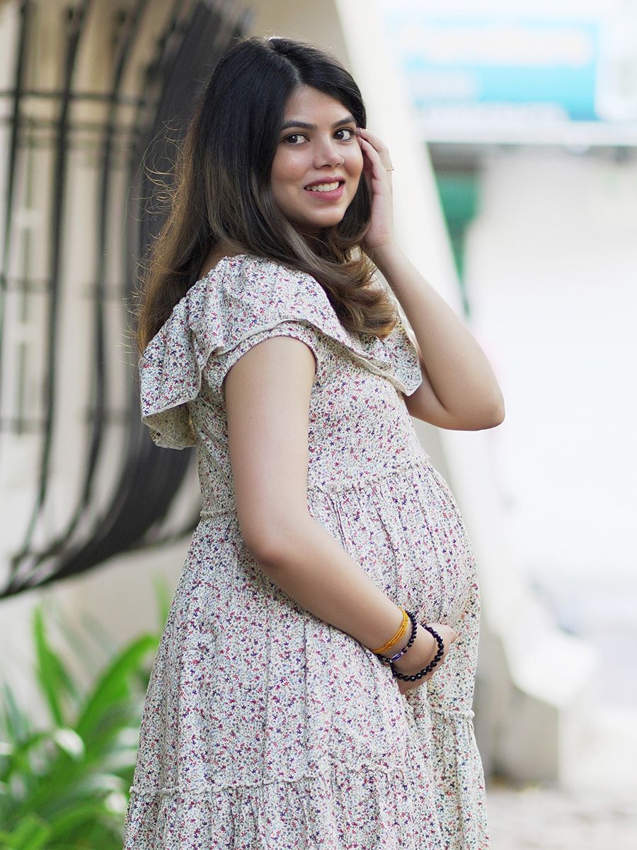 Maternity Organic Short Dress- Eden Brown