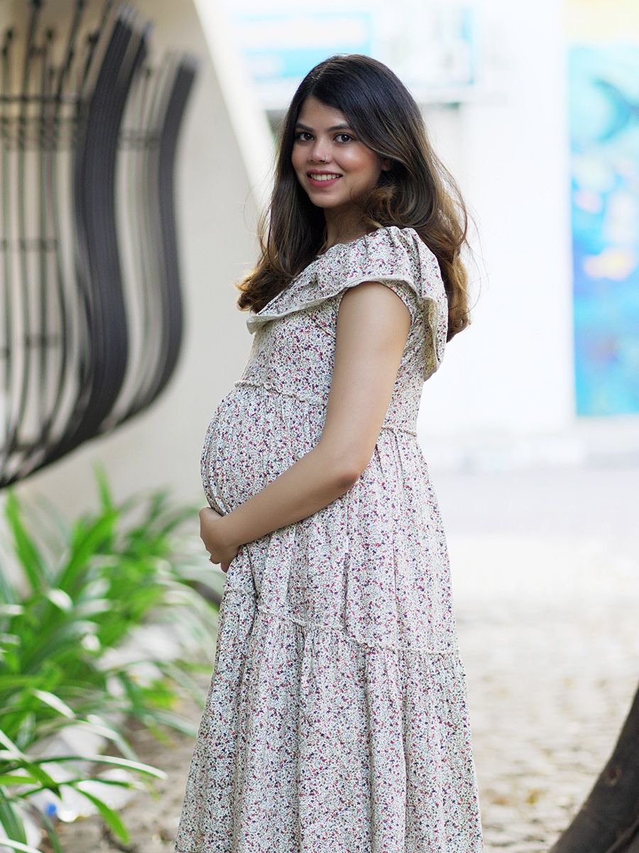 Maternity Organic Short Dress- Eden Brown