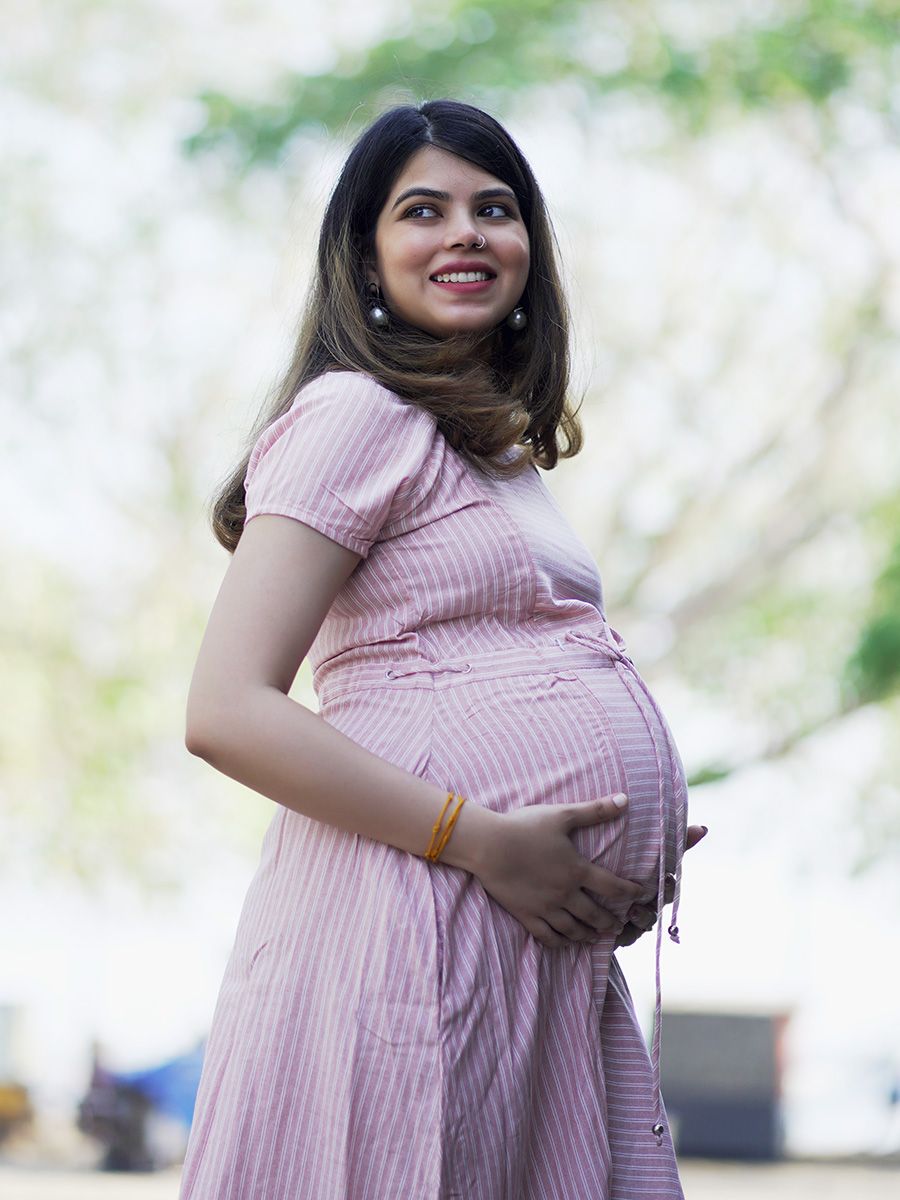 Maternity  Short Dress- Kyra Peach