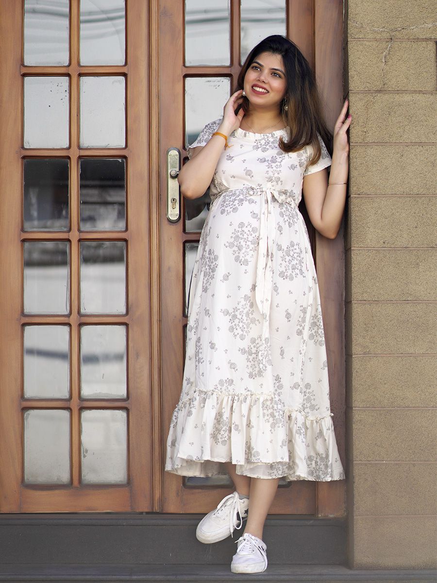 Maternity Short Night Gown-  L Cream