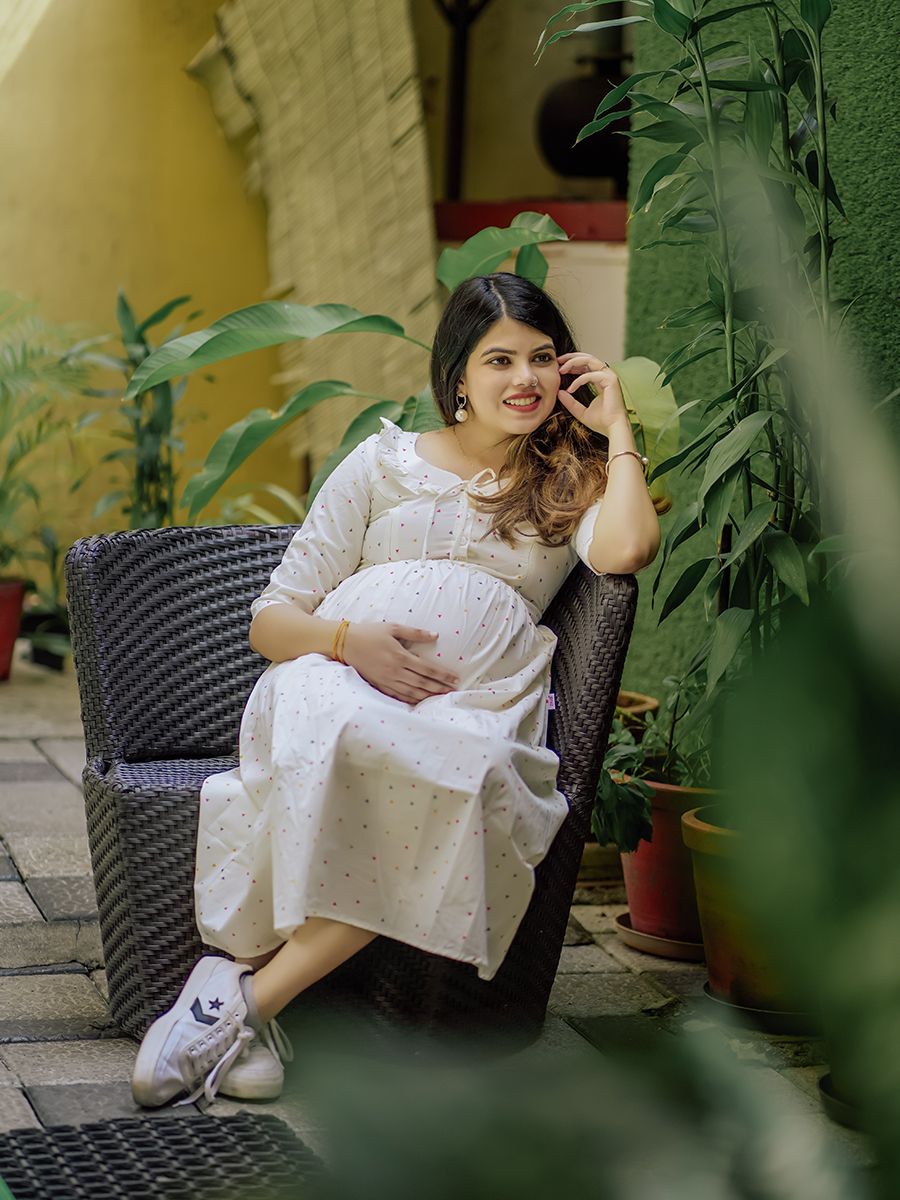 Maternity Organic Short Dress- Saia Off-white