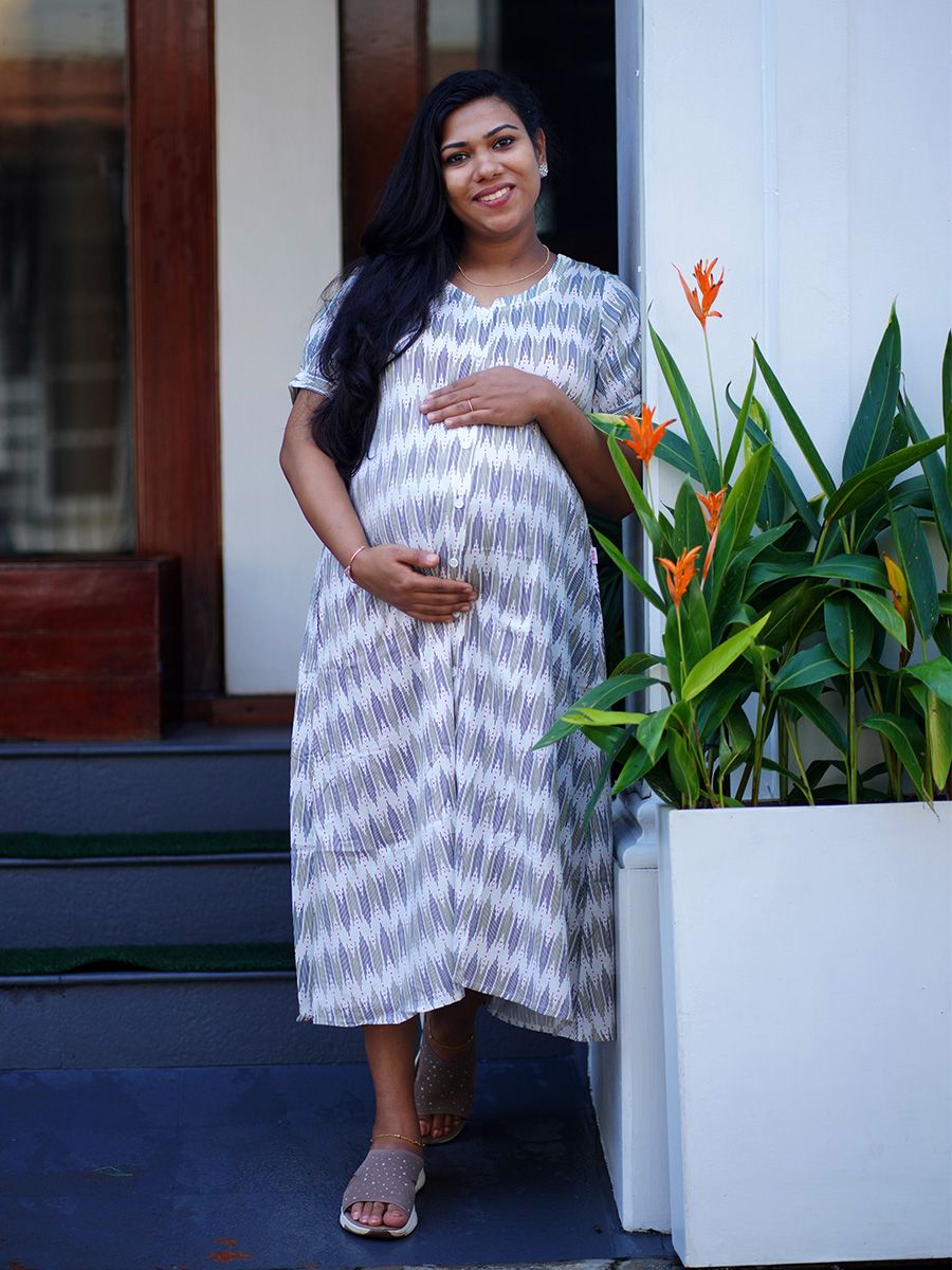 Maternity Short Dress Full Open Zena Off White