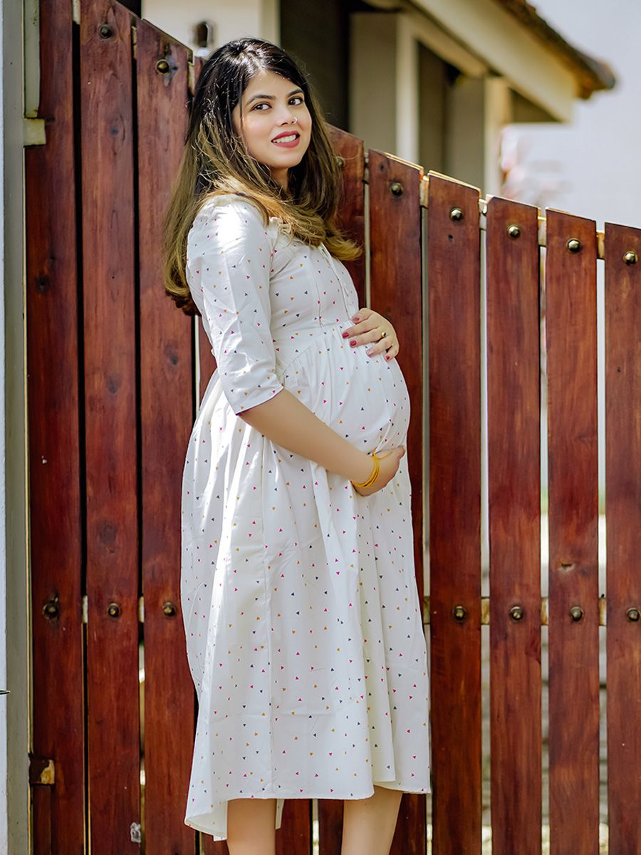 Maternity Organic Short Dress- Saia Off-white