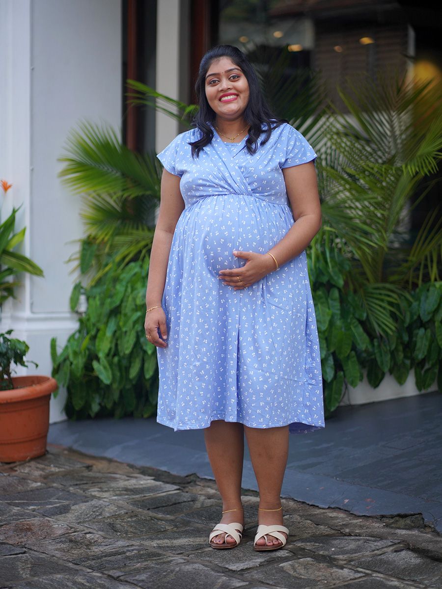 Maternity Wrap Short Dress- Knitted (Sky Blue)