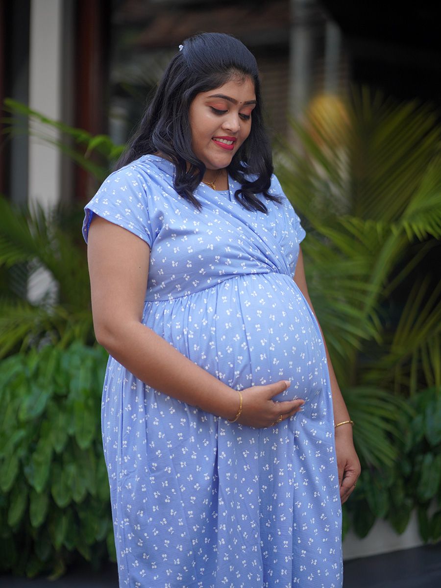 Maternity Wrap Short Dress- Knitted (Sky Blue)