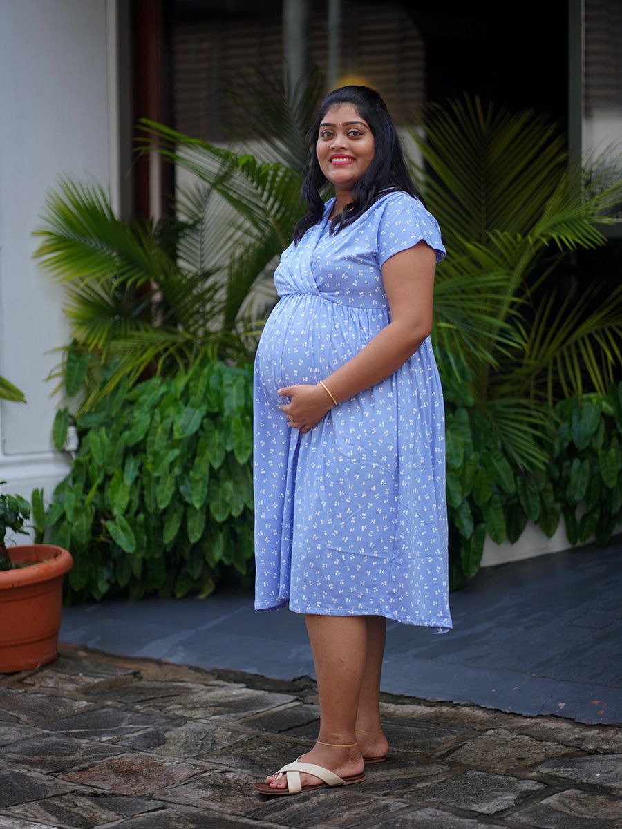 Maternity Wrap Short Dress- Knitted (Sky Blue)