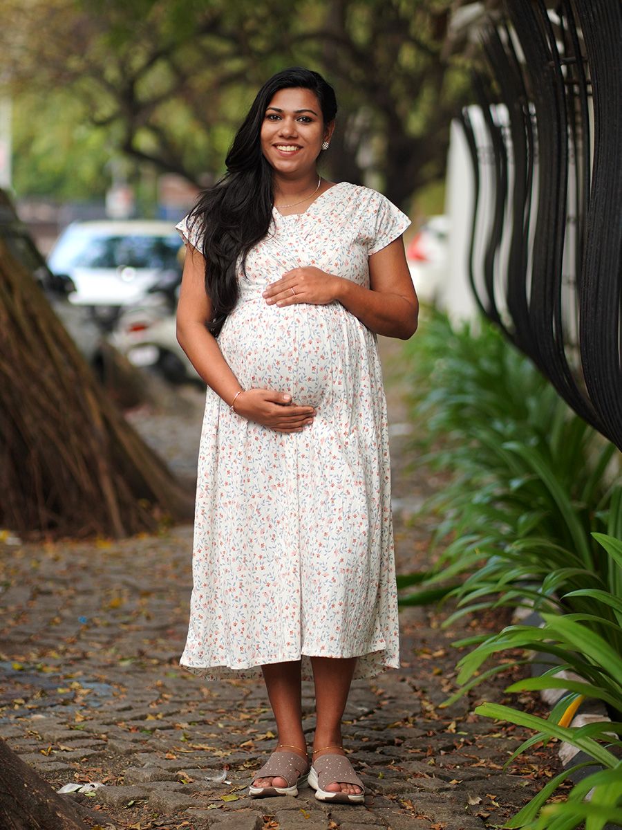Maternity Wrap Short Dress Knitted - Lara Cream