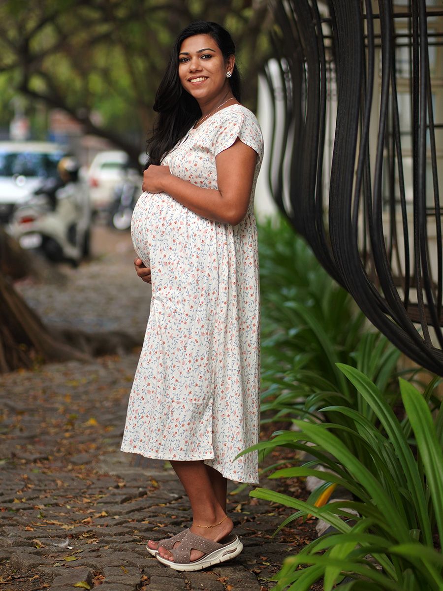 Maternity Wrap Short Dress Knitted - Lara Cream
