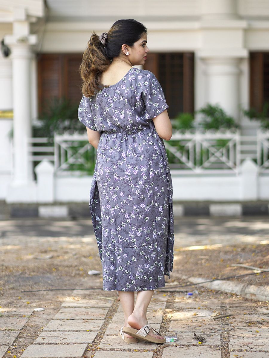 Maternity Short Night Gown Kaftan- Bex Floral Black