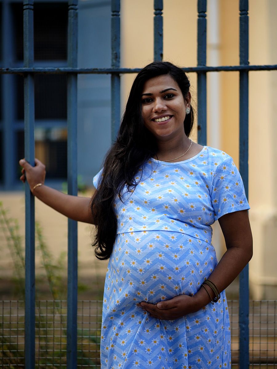 Maternity Knit Gown Gilda Blue Flower