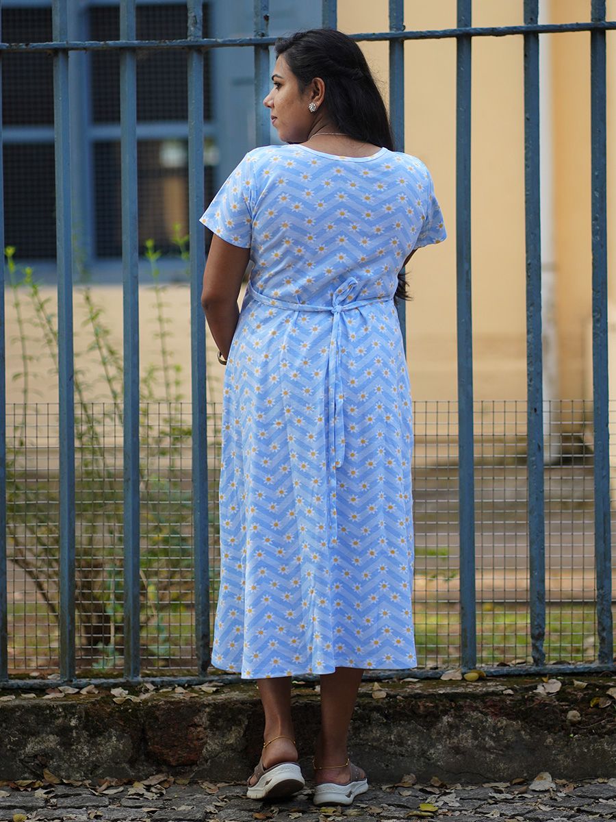 Maternity Knit Gown Gilda Blue Flower