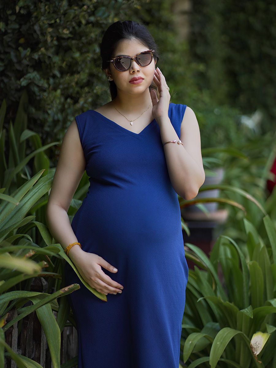 Maternity Photoshoot  Wear knitted Short Dress- Blue