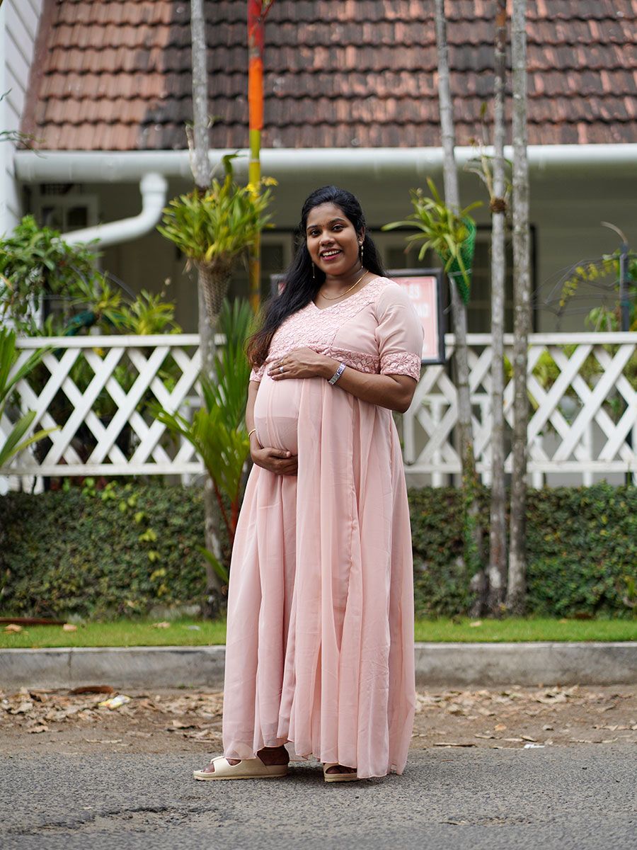 Maternity Party Wear Georgette Dress - Peach