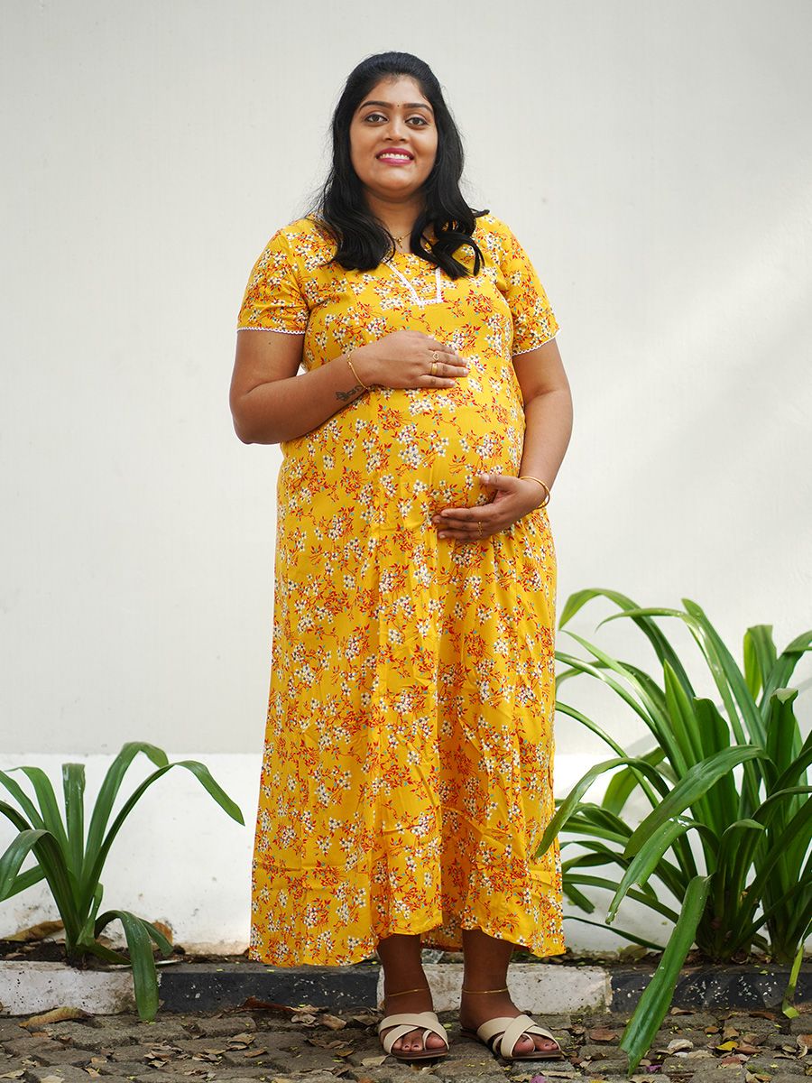 Maternity Short Night Gown Erin D Yellow