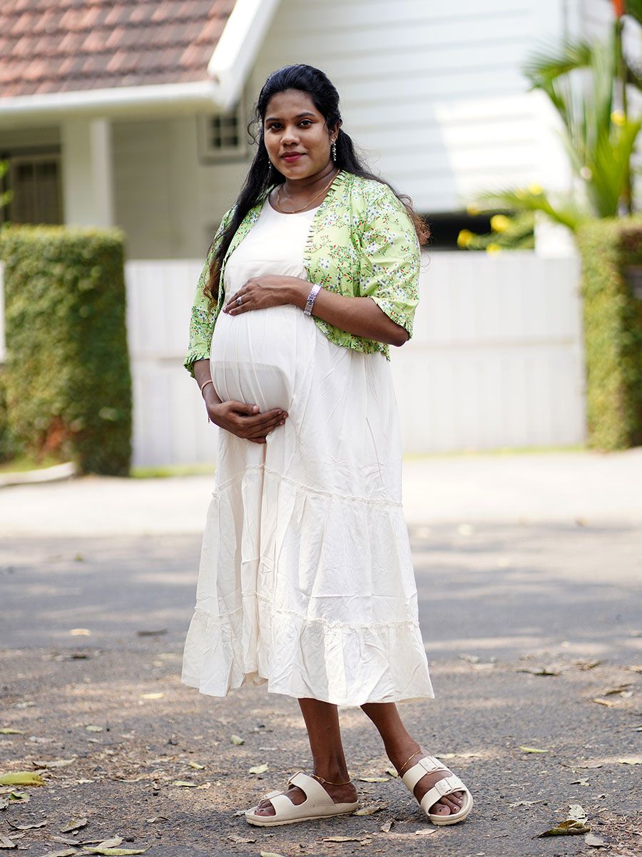 Maternity Sleeveless Dress With Jacket - Laxie Green