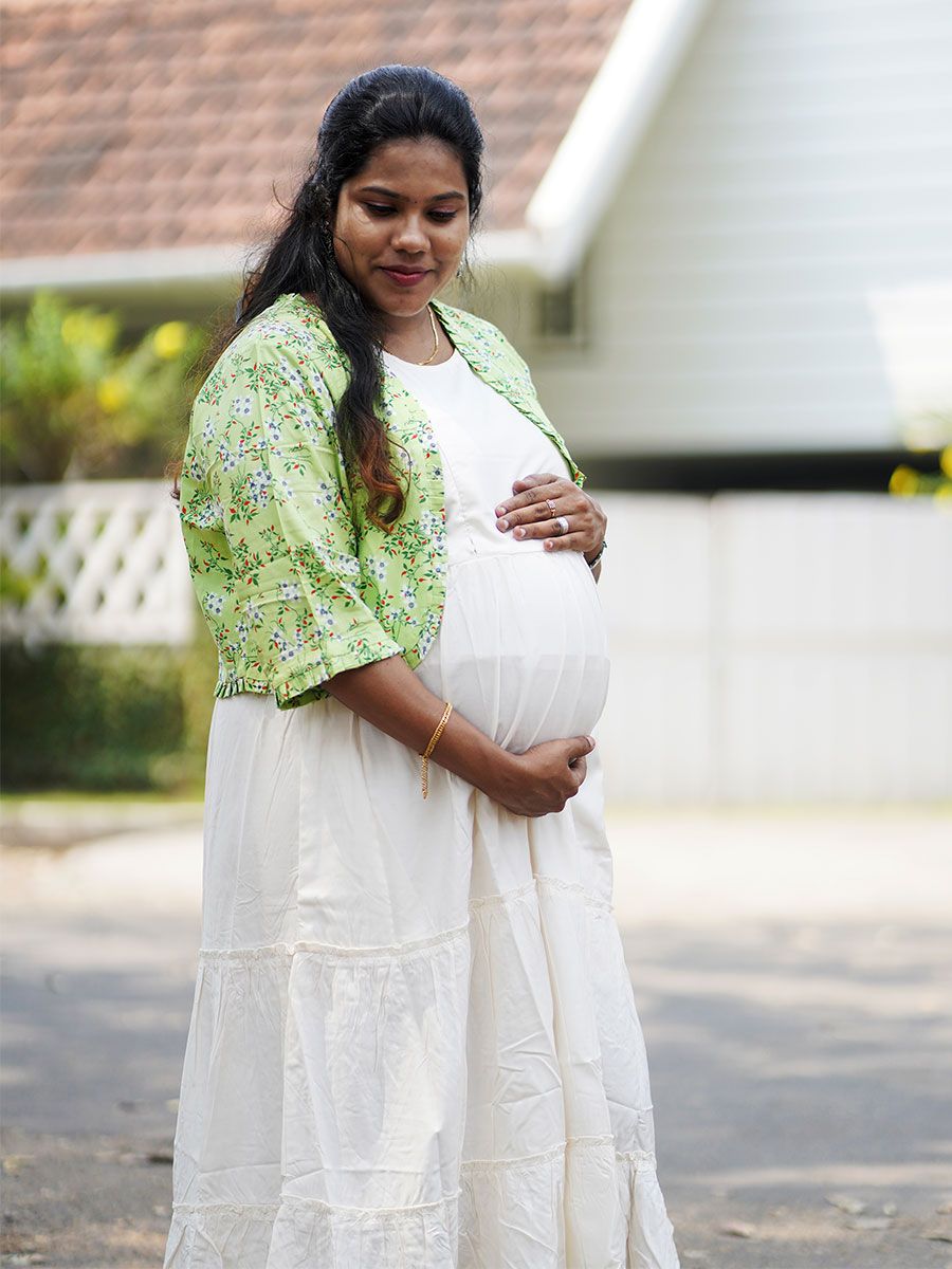 Maternity Sleeveless Dress With Jacket - Laxie Green