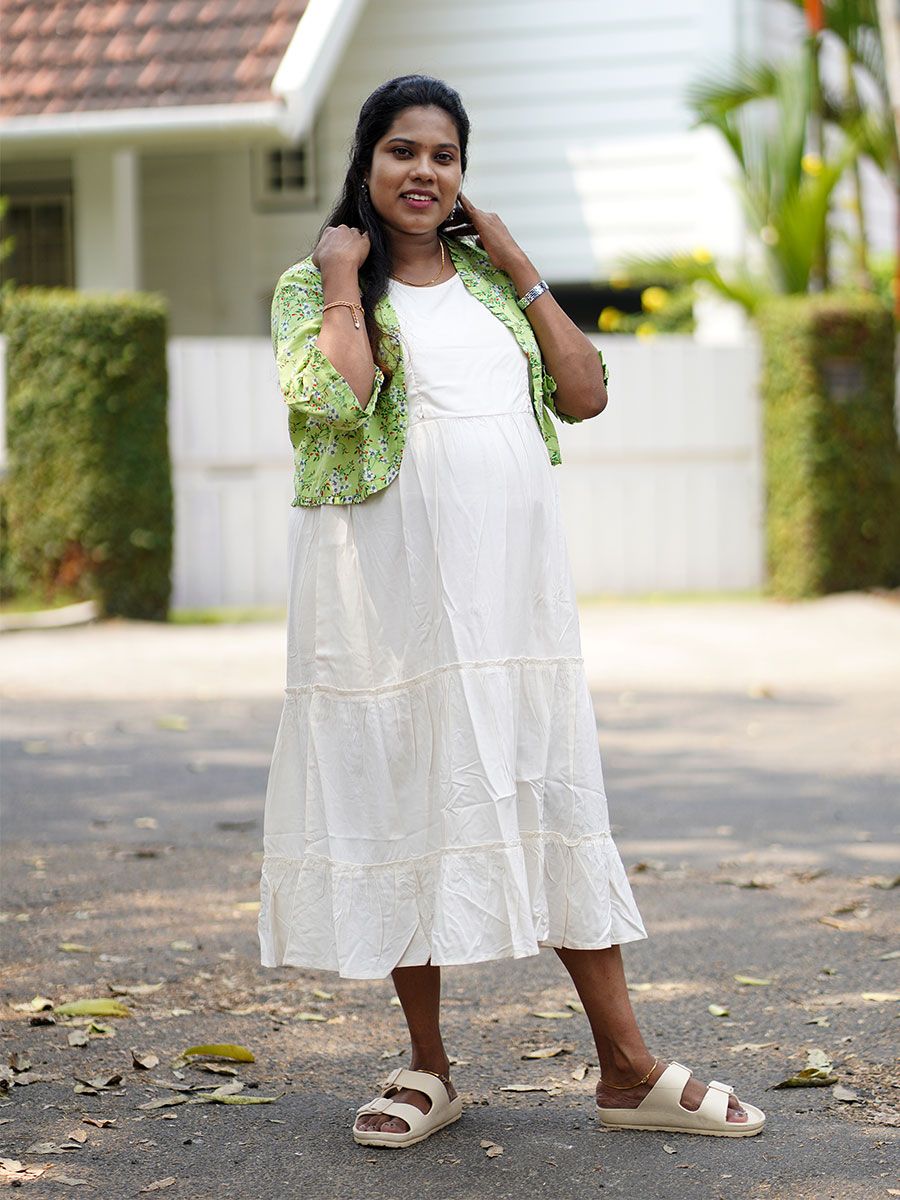 Maternity Sleeveless Dress With Jacket - Laxie Green