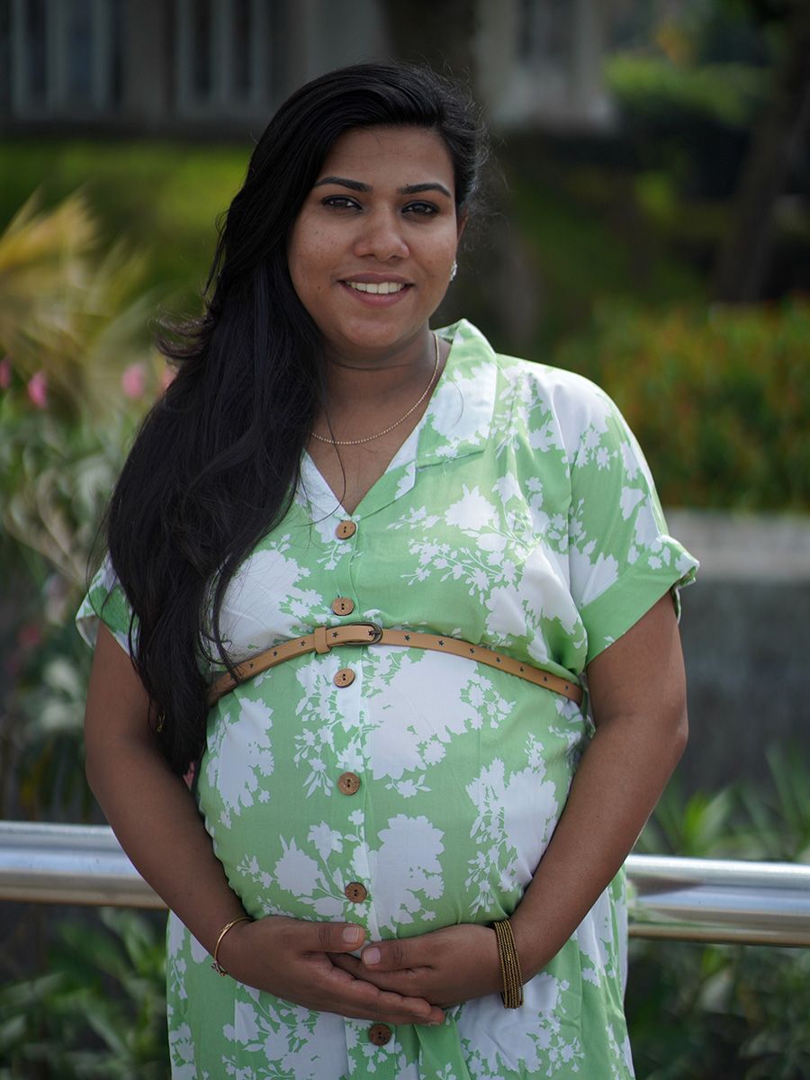 Maternity Midi Dress Full Open Stasia Green