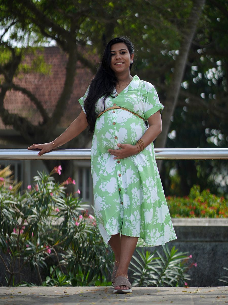 Maternity Midi Dress Full Open Stasia Green