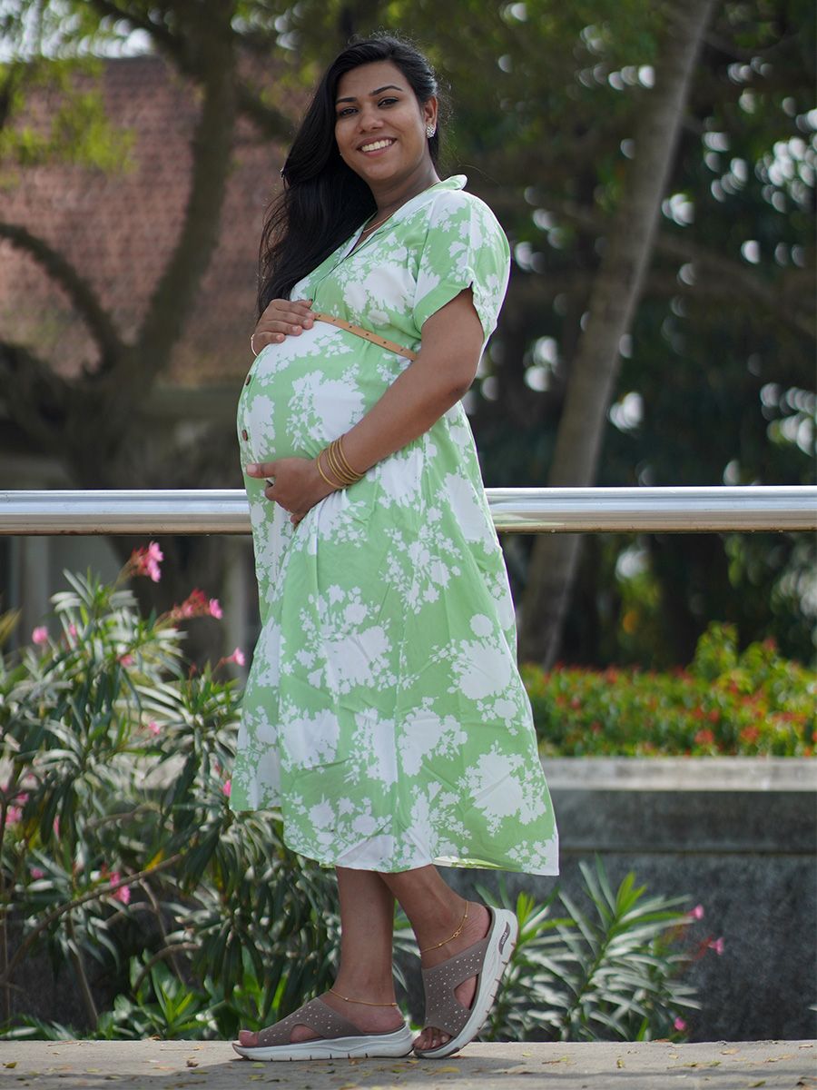 Maternity Midi Dress Full Open Stasia Green