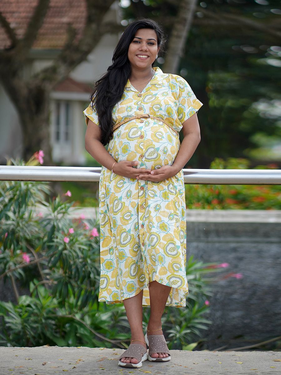 Maternity Midi Dress Full Open Stasia Off White