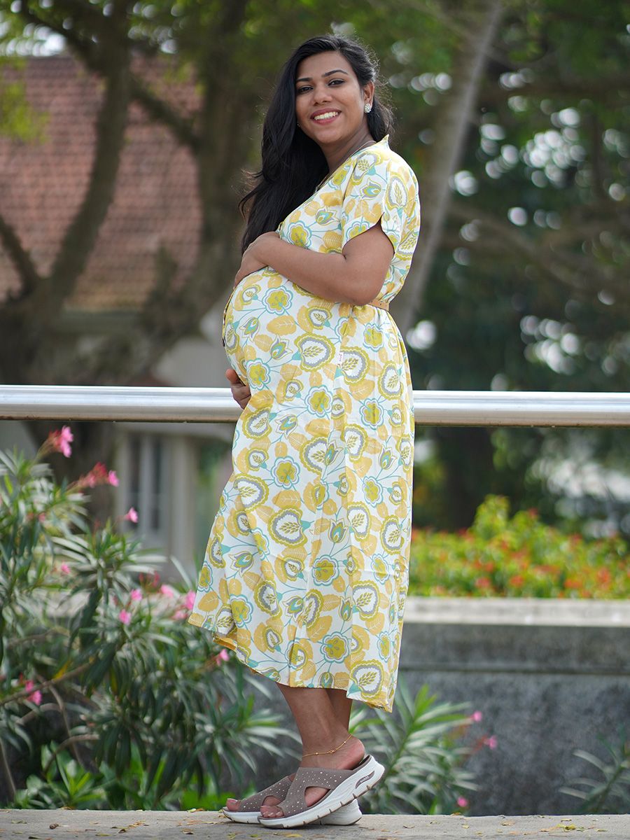 Maternity Midi Dress Full Open Stasia Off White