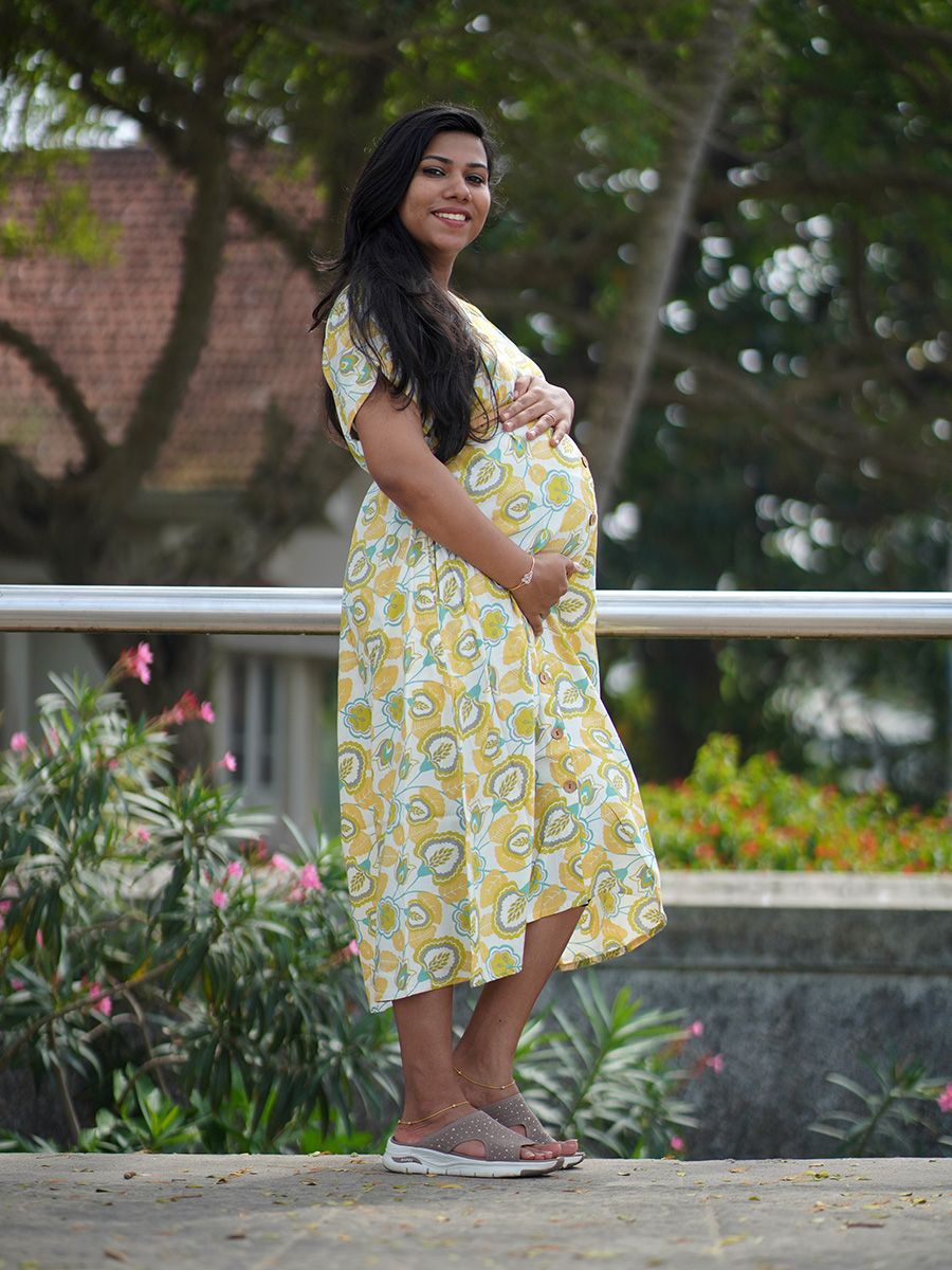 Maternity Midi Dress Full Open Stasia Off White