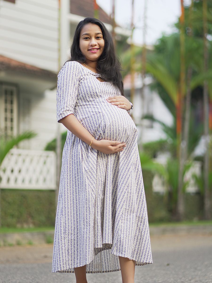 Maternity Organic Short Dress- Piya Blue