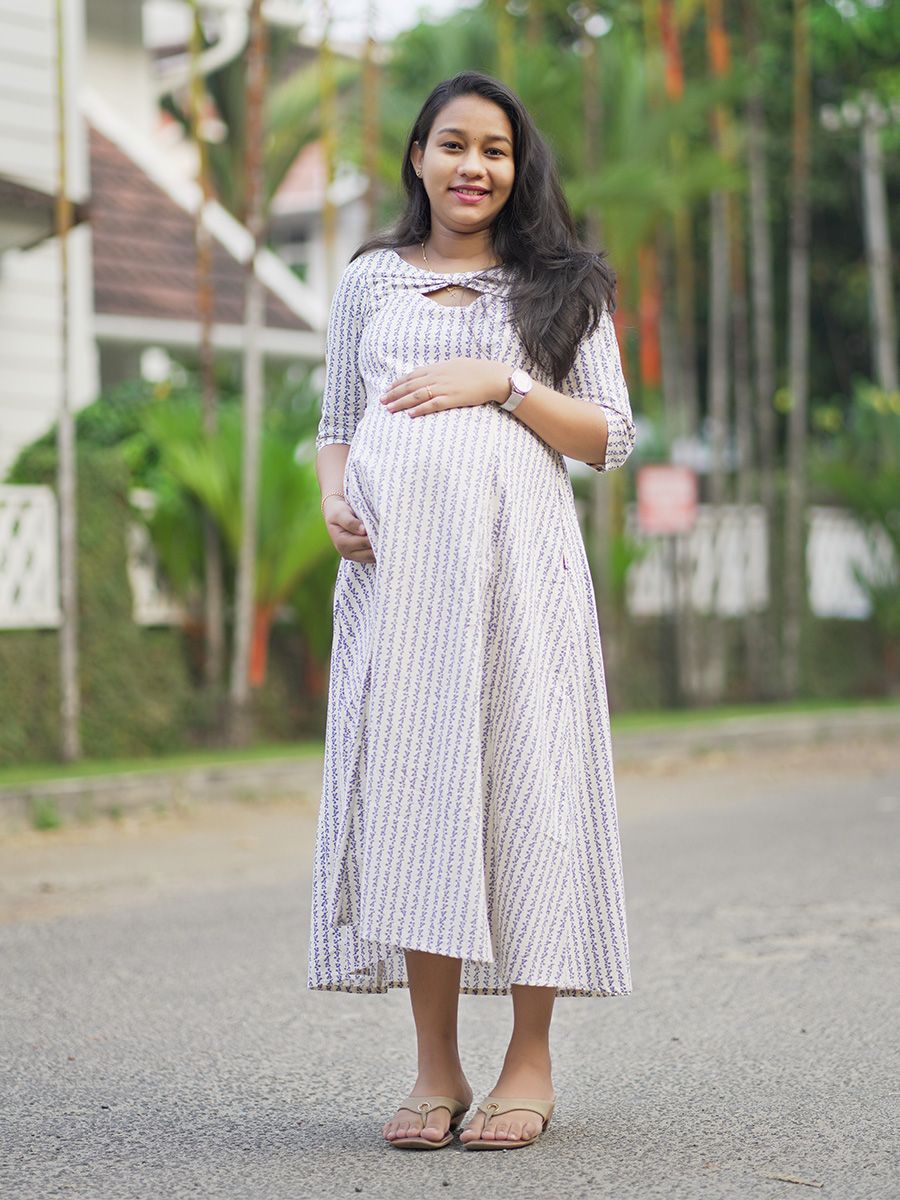 Maternity Organic Short Dress- Piya Blue