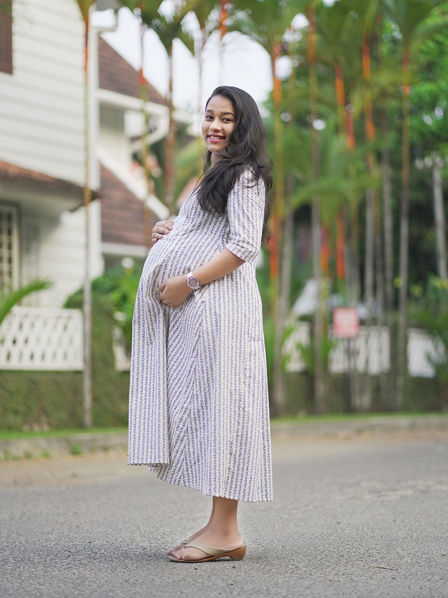 Maternity Organic Short Dress- Piya Blue