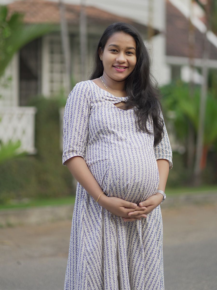 Maternity Organic Short Dress- Piya Blue