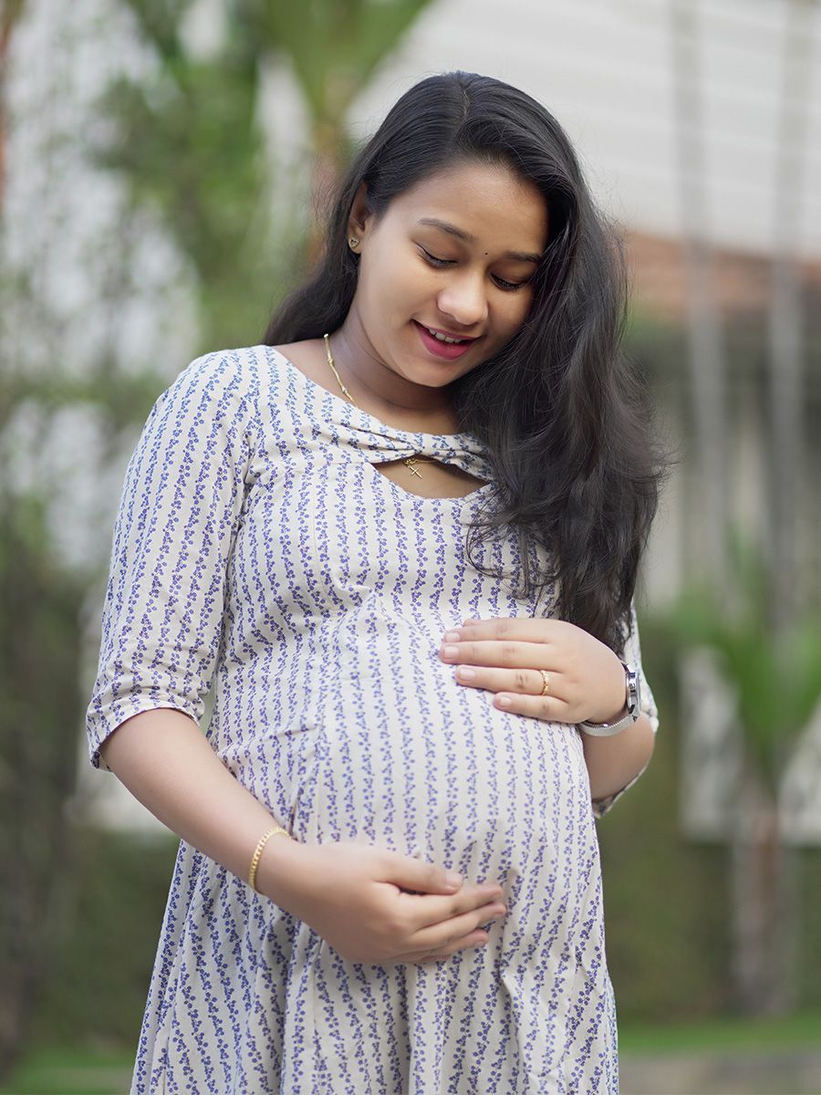 Maternity Organic Short Dress- Piya Blue