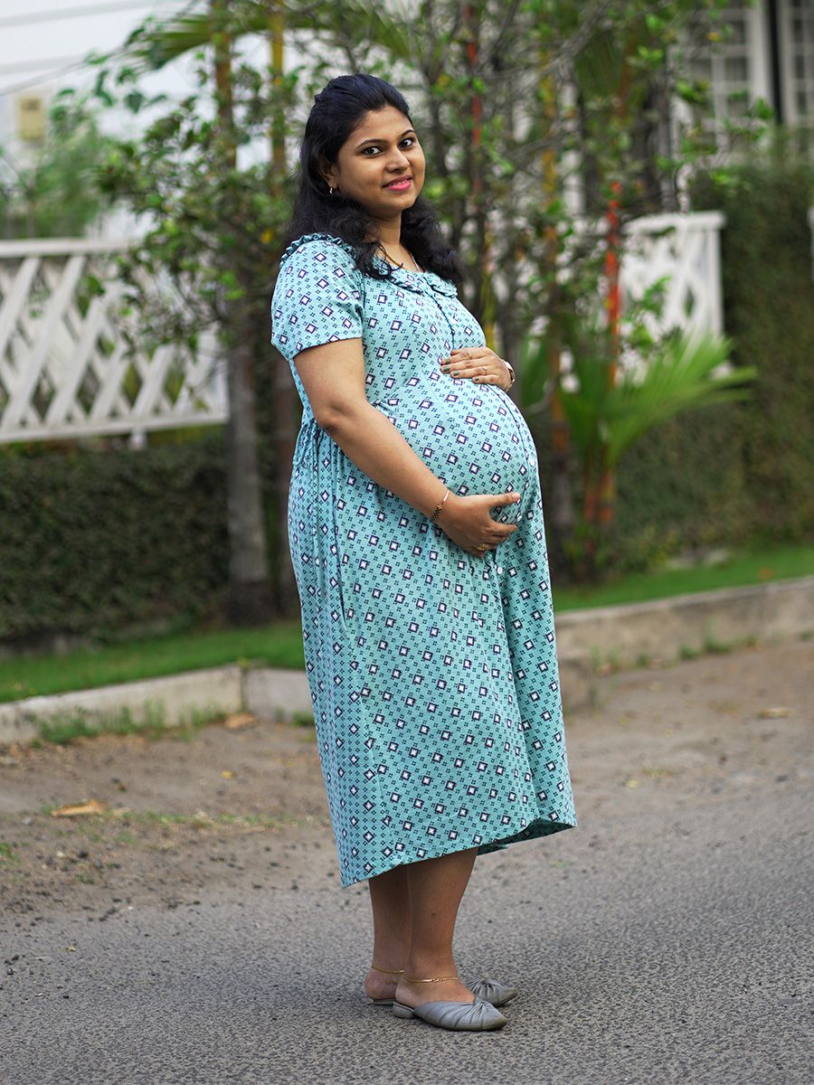 Maternity short Dress-  Knit blue