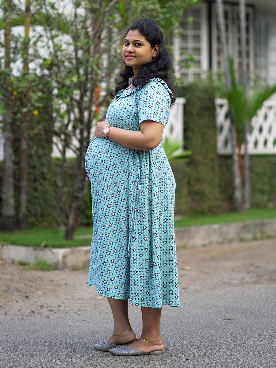 Maternity short Dress-  Knit blue