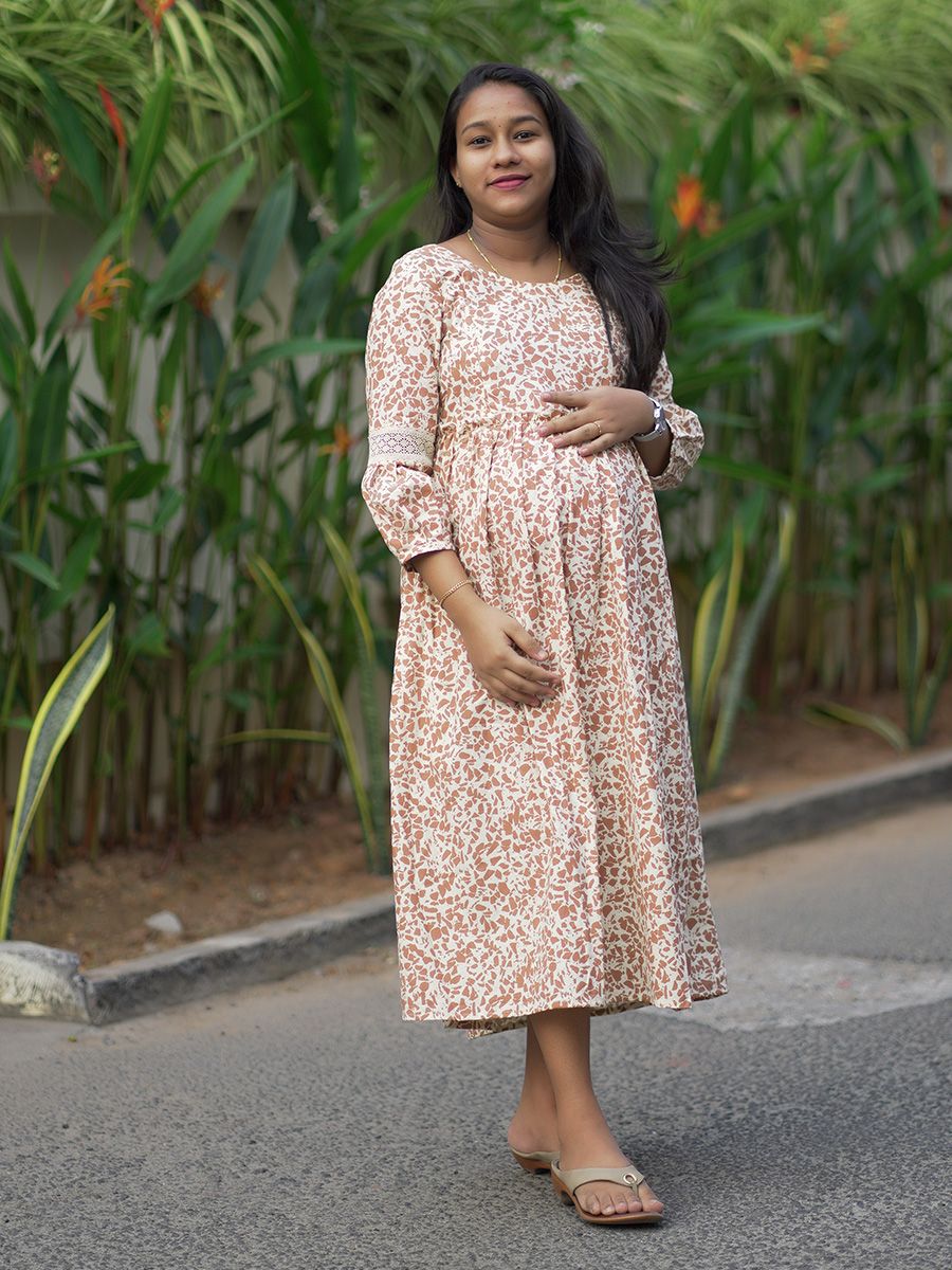 Maternity Organic Short Dress- Rive Brown