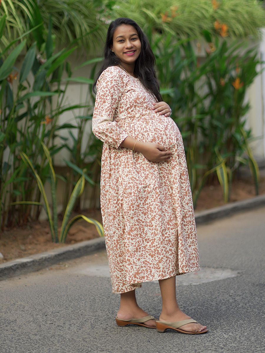 Maternity Organic Short Dress- Rive Brown