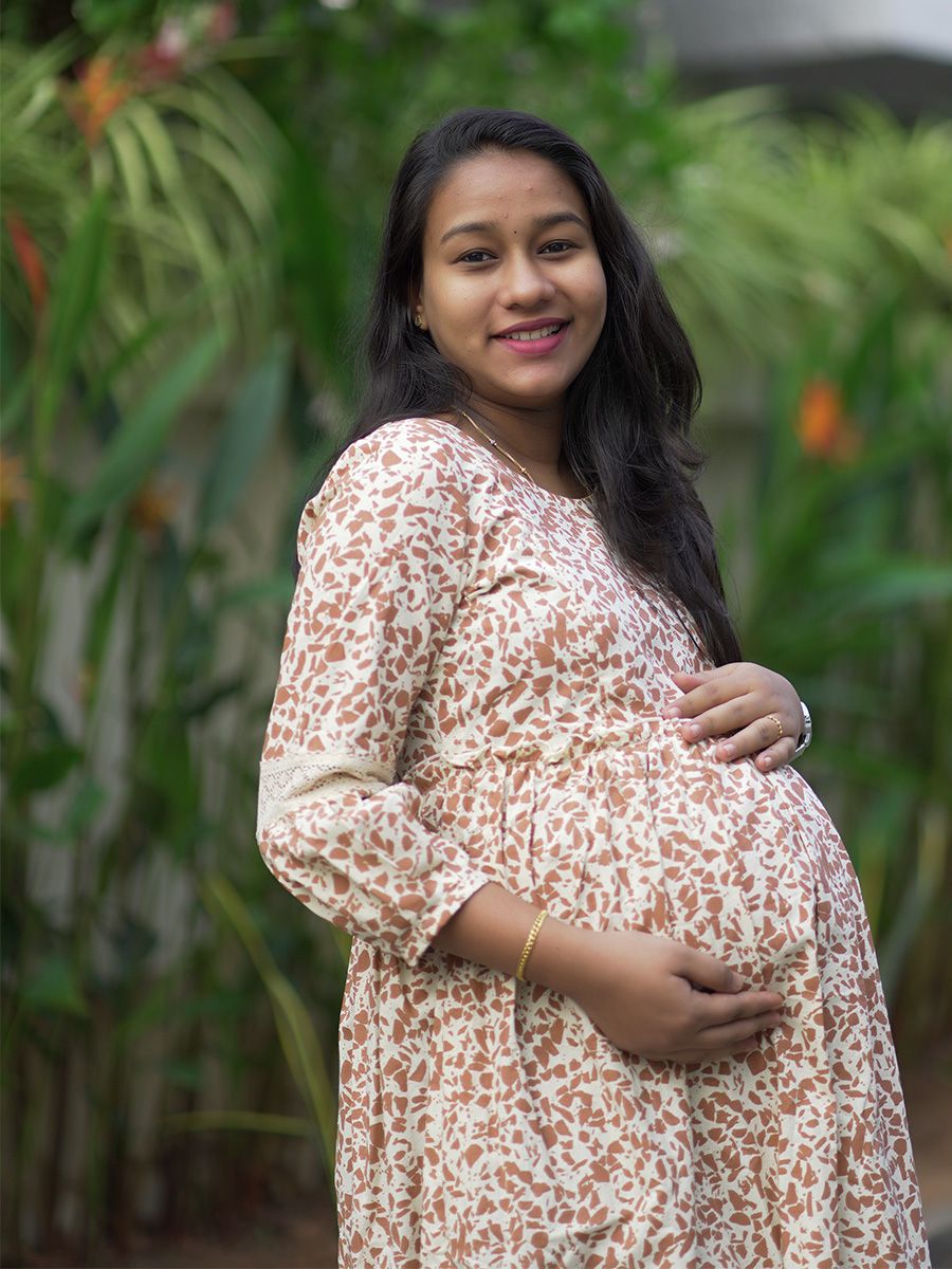 Maternity Organic Short Dress- Rive Brown