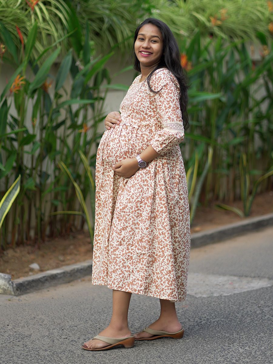 Maternity Organic Short Dress- Rive Brown