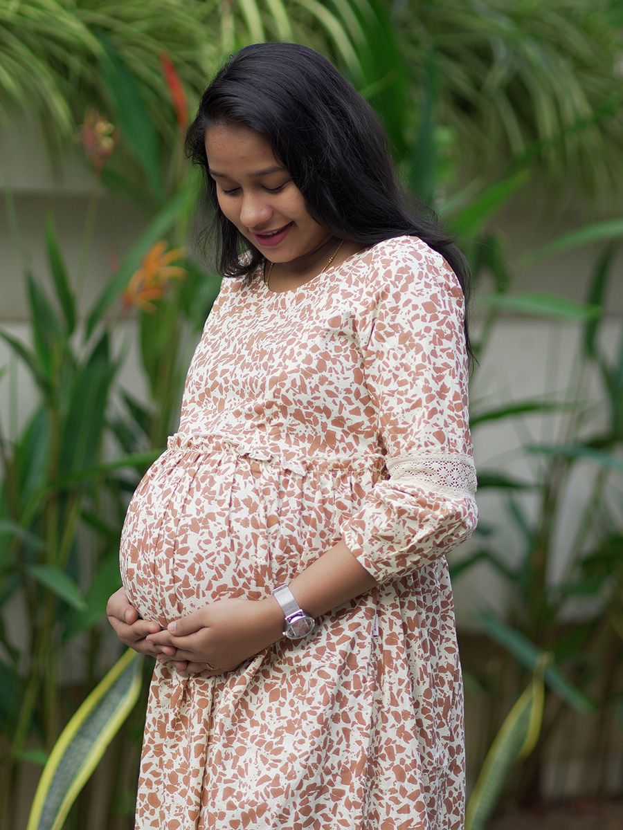 Maternity Organic Short Dress- Rive Brown