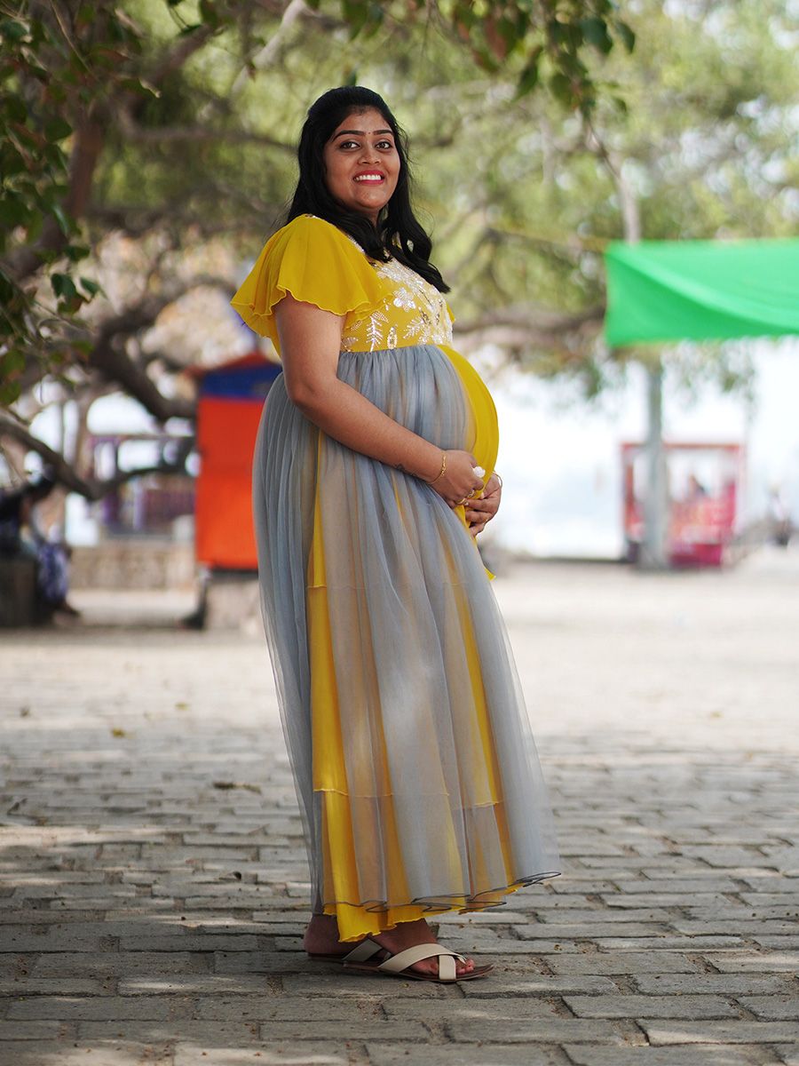 Maternity Baby Shower Dress Mustard Yellow