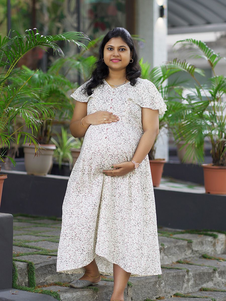 Maternity Organic Short Dress- Dior offwhite