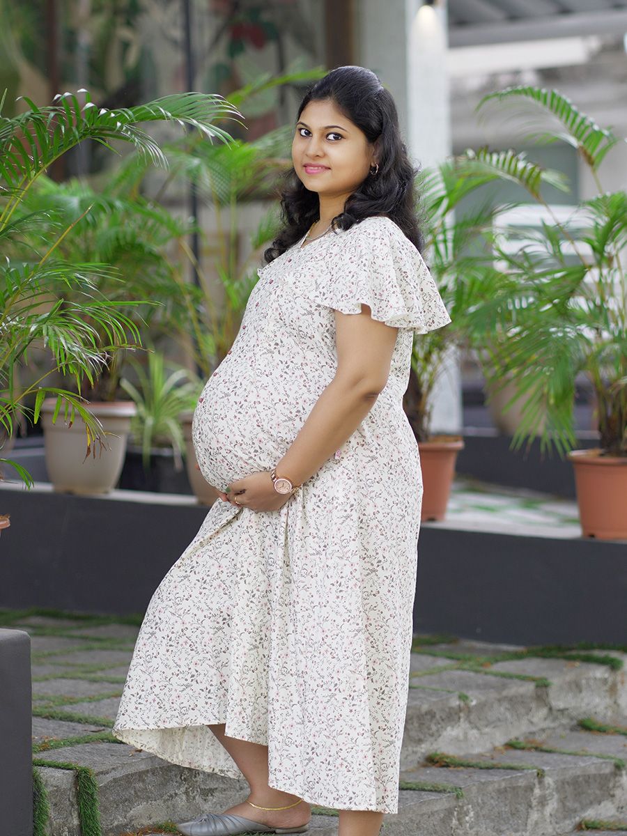 Maternity Organic Short Dress- Dior offwhite